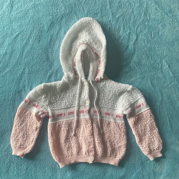 COPY - VINTAGE-TODDLE TIME-PINK & WHITE SWEATER - Picture 1 of 9